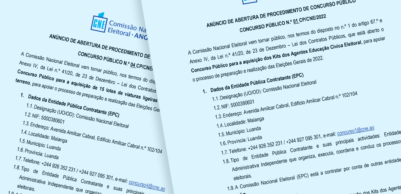 CNE lança seis concursos públicos para a aquisição de material eleitoral para as Eleições Gerais de 2022